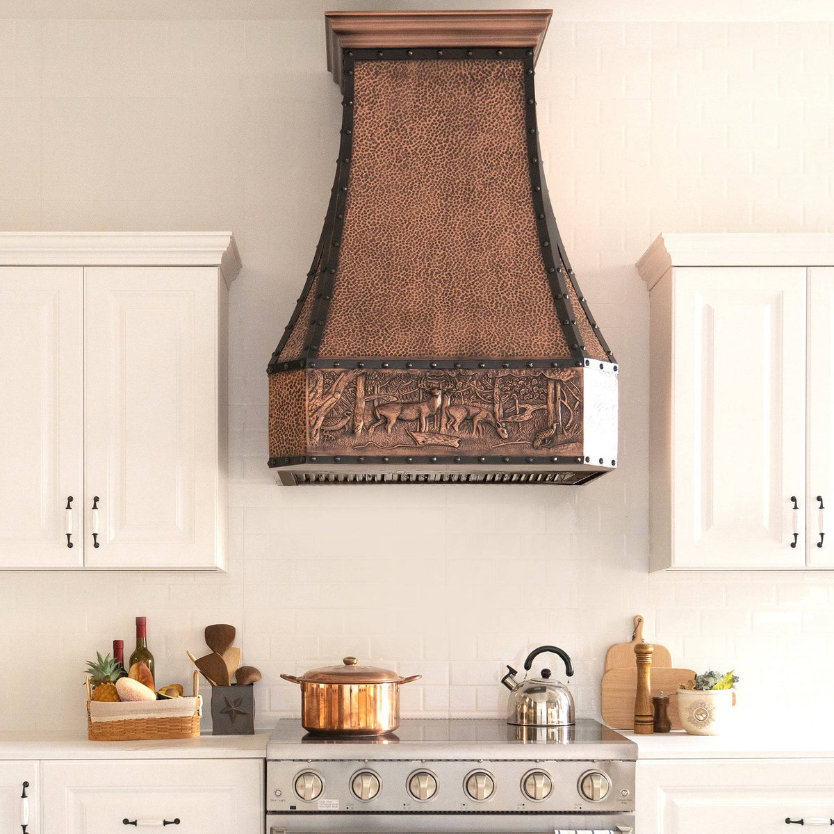 Fobest Farmhouse Custom Copper Range Hood with Deer Apron Pattern FCP-58 - Copper Range Hood-Fobest Appliance