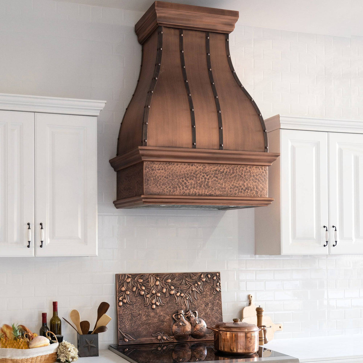 Fobest Farmhouse Custom Copper Range Hood with Hammered Bottom Apron FCP-44 - Copper Range Hood-Fobest Appliance