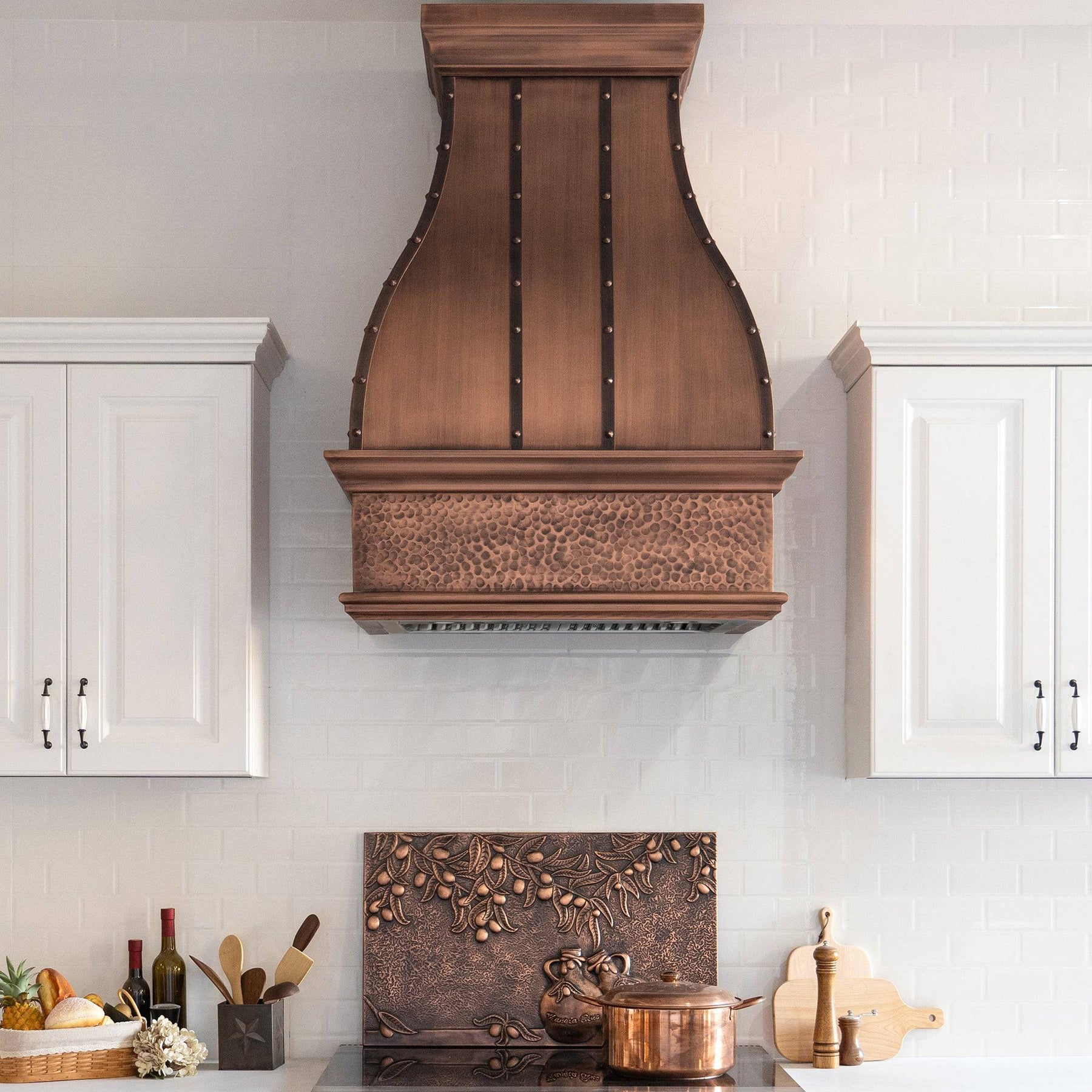 Fobest Farmhouse Custom Copper Range Hood with Hammered Bottom Apron FCP-44 - Copper Range Hood-Fobest Appliance