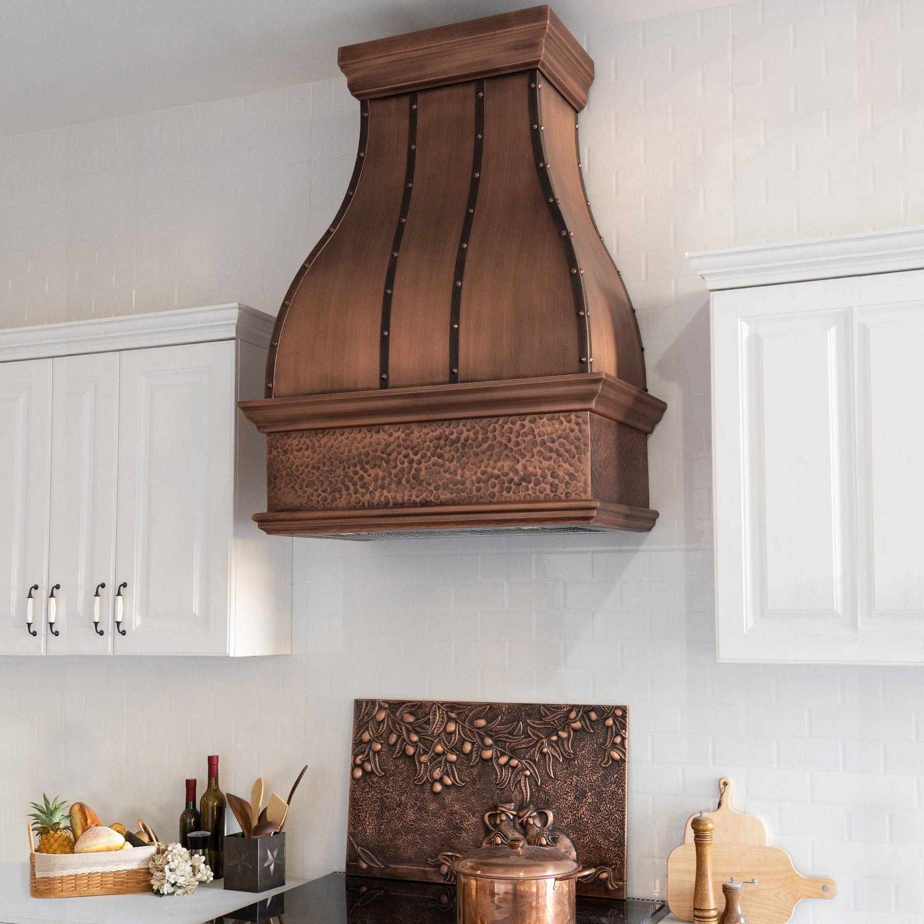 Fobest Farmhouse Custom Copper Range Hood with Hammered Bottom Apron FCP-44 - Copper Range Hood-Fobest Appliance