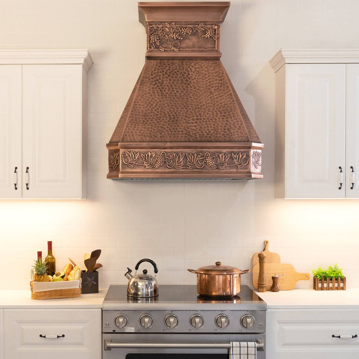 Fobest Farmhouse Design Custom Light Hammered Copper Range Hood with Apron FCP-32 - Copper Range Hood-Fobest Appliance