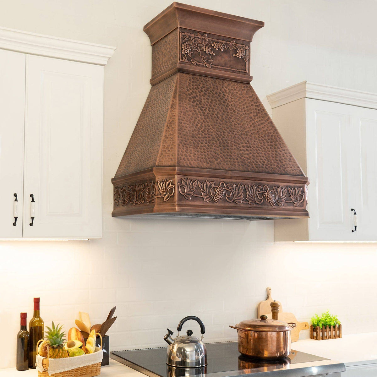 Fobest Farmhouse Design Custom Light Hammered Copper Range Hood with Apron FCP-32 - Copper Range Hood-Fobest Appliance