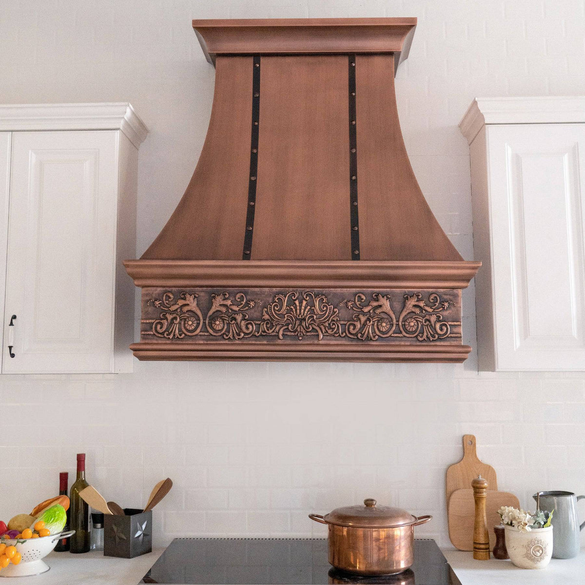 Fobest Farmhouse Kitchen Custom Antique Copper Range Hood with Apron Design FCP-77 - Copper Range Hood-Fobest Appliance