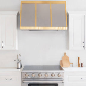 Fobest Custom Grey Stainless Steel Range Hood with Polished Brass Decors