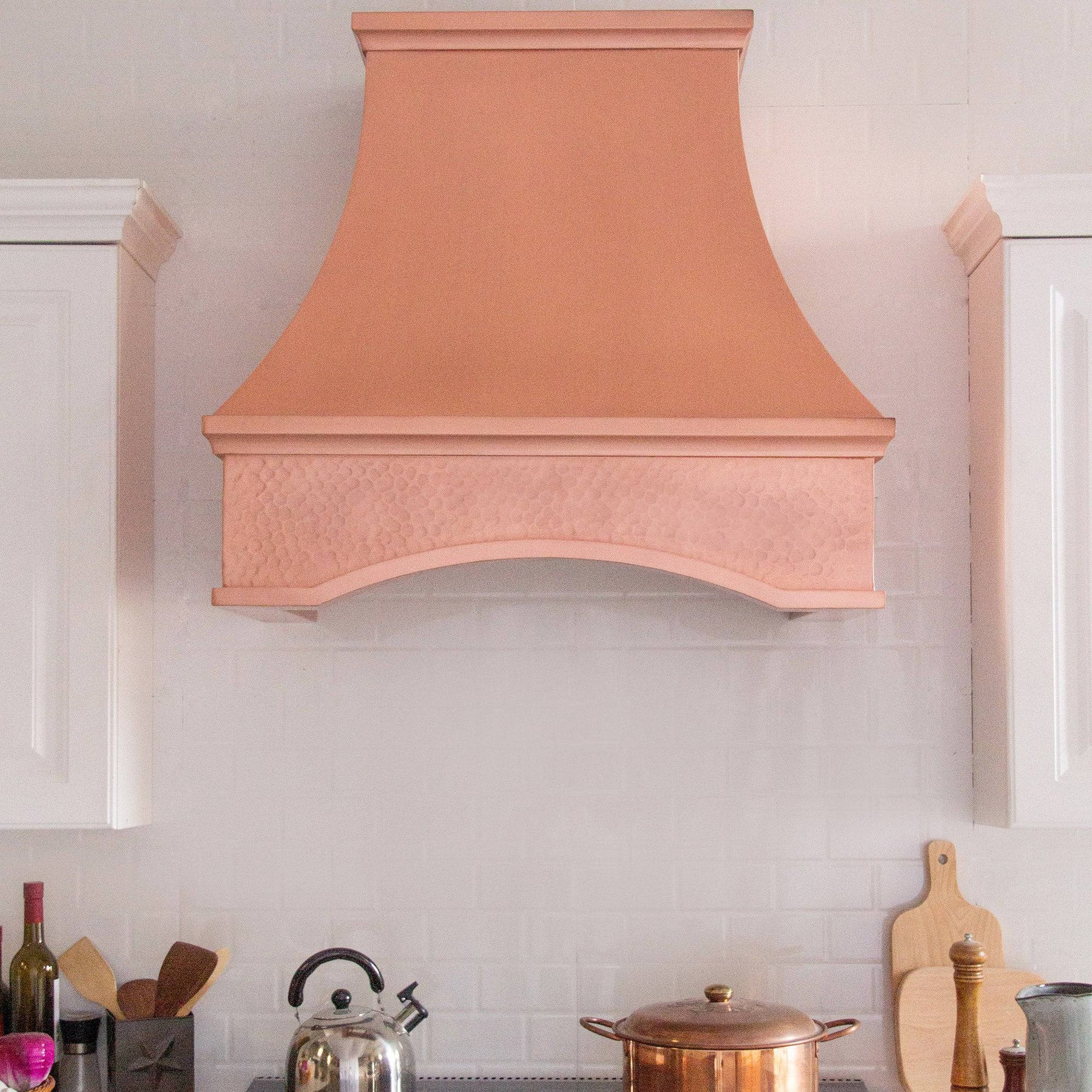 Fobest Handmade Bottom Arched Natural Copper Range Hood with Hammer Apron Texture FCP-76 - Copper Range Hood-Fobest Appliance