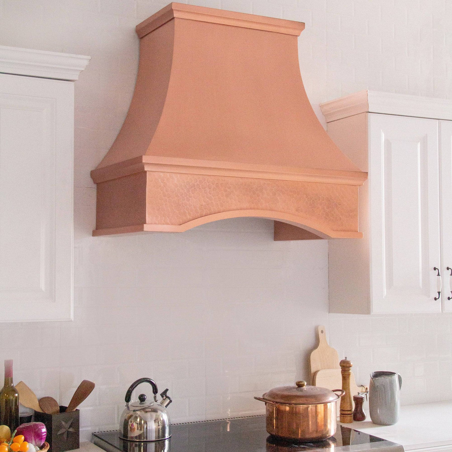 Fobest Handmade Bottom Arched Natural Copper Range Hood with Hammer Apron Texture FCP-76 - Copper Range Hood-Fobest Appliance