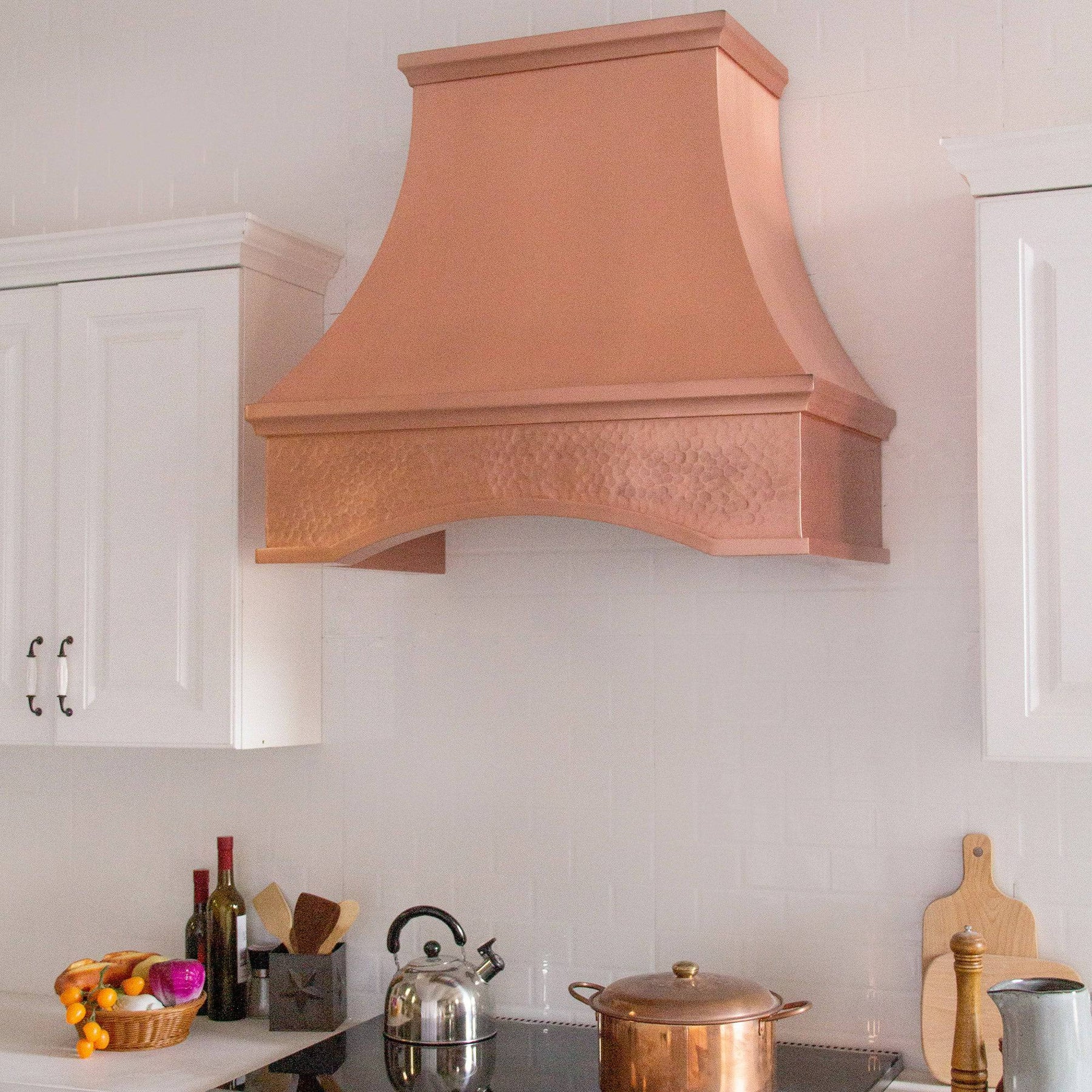 Fobest Handmade Bottom Arched Natural Copper Range Hood with Hammer Apron Texture FCP-76 - Copper Range Hood-Fobest Appliance