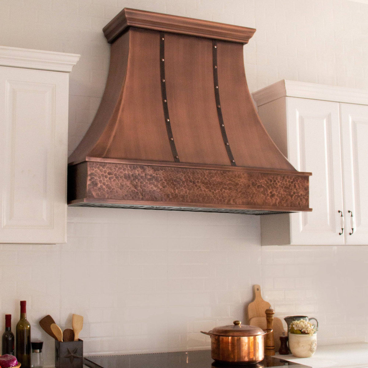 Fobest Handmade Custom American Copper Range Hood with Two Bands FCP-16 - Copper Range Hood-Fobest Appliance