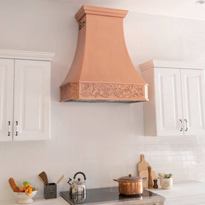 Fobest Handmade Custom Copper Vent Hood with Handmade Vine Apron Pattern FCP-90 - Copper Range Hood-Fobest Appliance