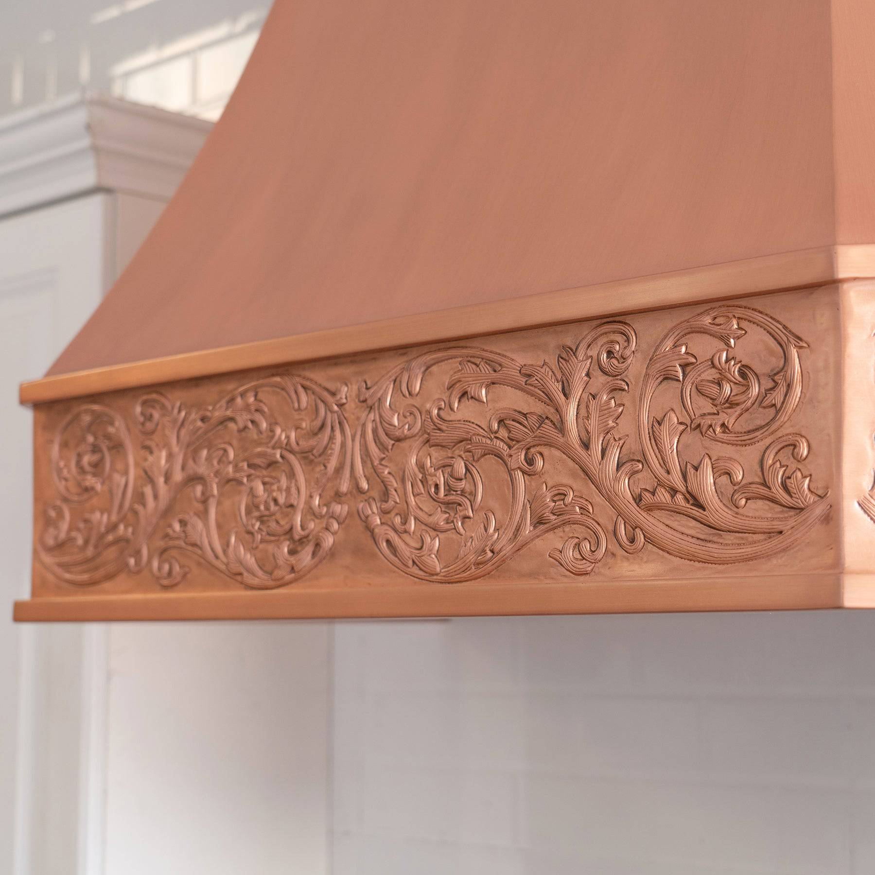 Fobest Handmade Custom Copper Vent Hood with Handmade Vine Apron Pattern FCP-90 - Copper Range Hood-Fobest Appliance