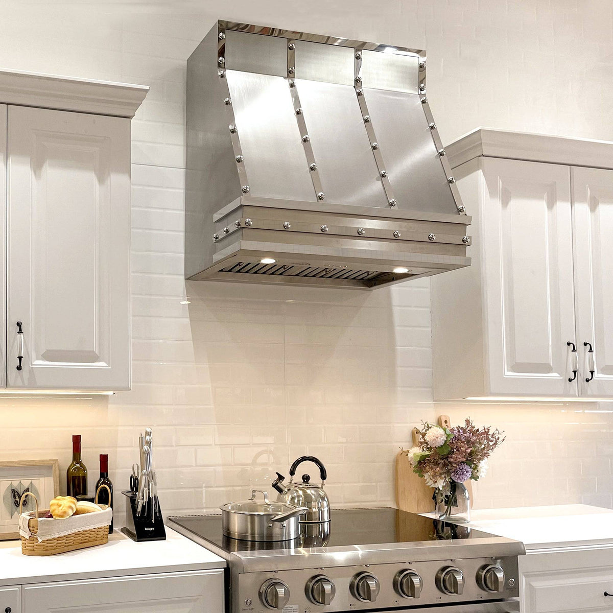 Fobest Under Cabinet Custom Stainless Steel Vent Hood with Polished Straps FSS-13 - Stainless Steel Range Hood-Fobest Appliance