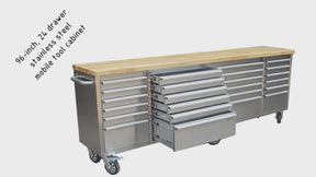 Fobest 96in 24 Drawers Mobile Tool Chest with Rubber Wood Top